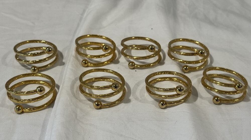 Gold Napkin Rings Set of 8 Elegant Spiral Design Durable Goldtone Metal